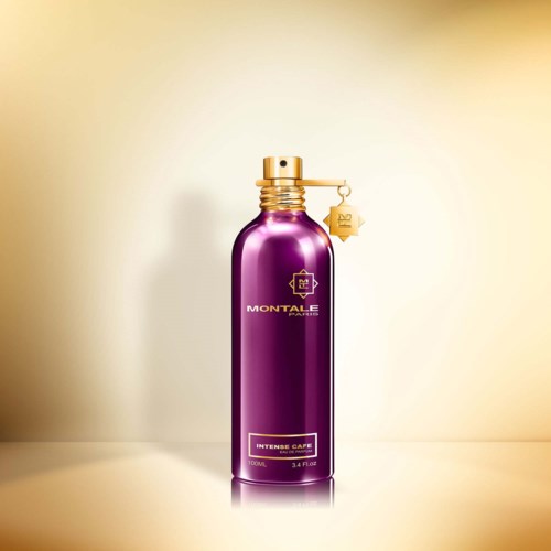 En glänsande lila flaska med guldlock och hängande tag, märkt som Montal Eau de Parfum.