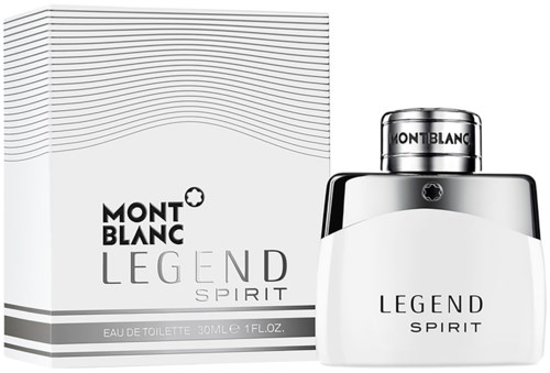 Montblanc Legend Spirit parfymflaska och box, svart och vit design, enkel och stilren.