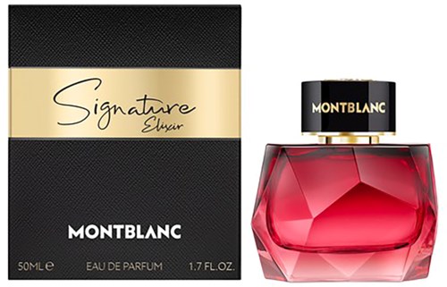 Montblanc-hajuvesi pullo ja laatikko, värit musta, kulta ja punainen.