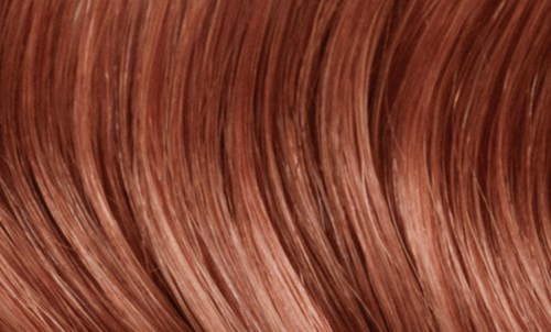 Close-up of shiny, reddish-brown hair with smooth, flowing strands.