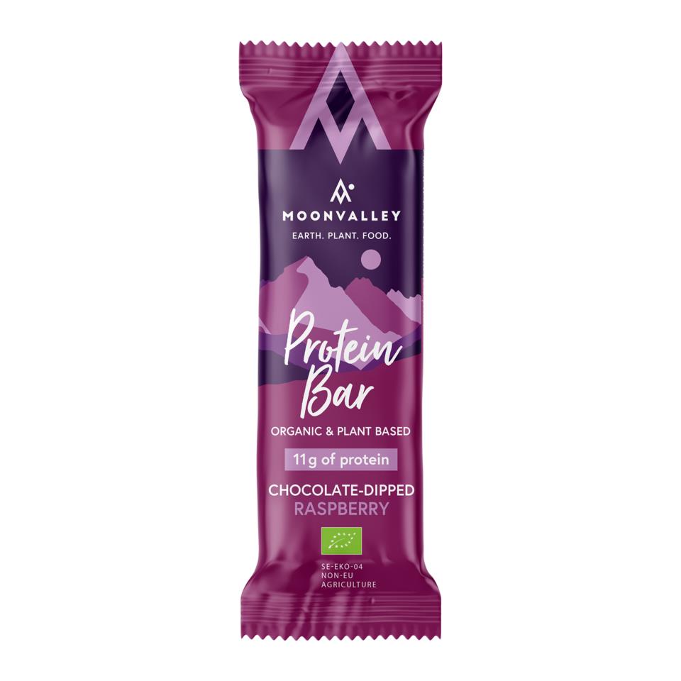 Moonvalley Chocolate-dipped Protein Bar Raspberry Paper Packaging 60 g
