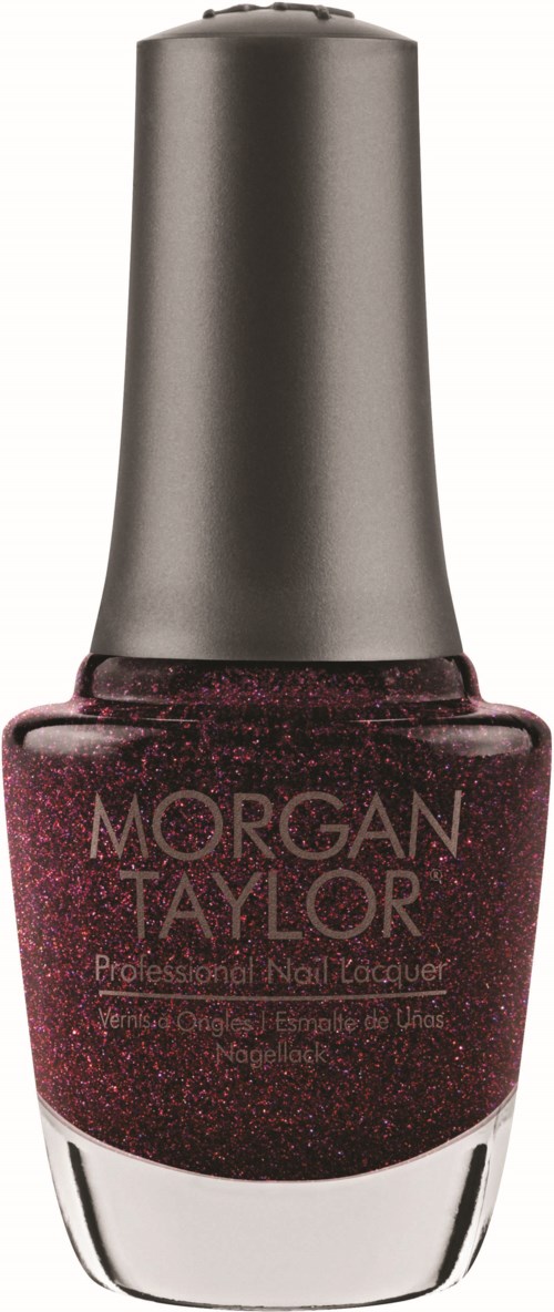 Röd nagellack med glitter från Morgan Taylor. Silver topp och genomskinlig botten.