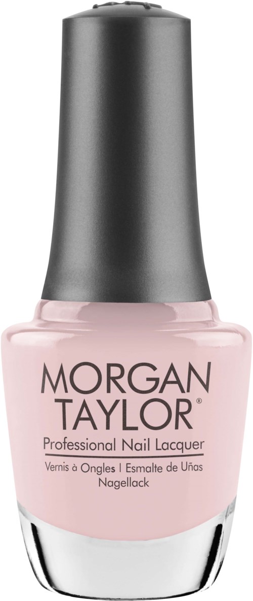 En flaska rosa nagellack med svart lock och silverbas, märkt 'Morgan Taylor'.