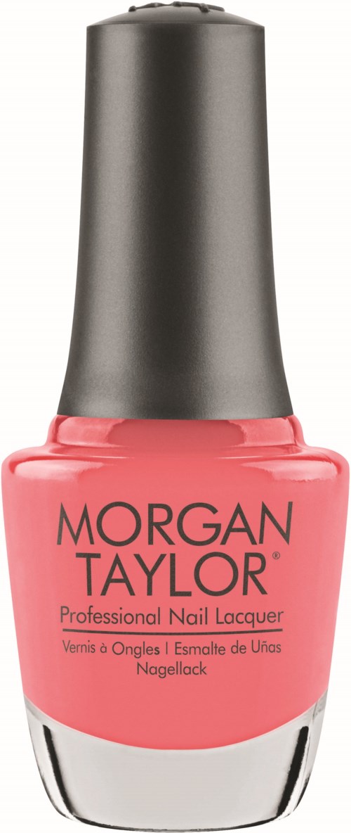 En flaska rosa nagellack från Morgan Taylor med en grå topp.