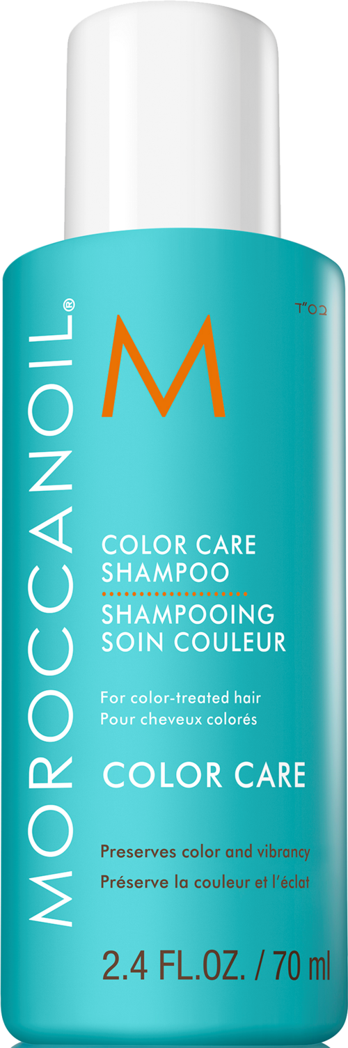 Eine blaue Flasche Moroccanoil Farbpflege-Shampoo mit weißem Deckel, zur Erhaltung der Haarfarbe.