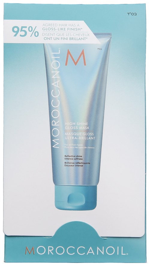En tub av Moroccooil high shine gloss mask med 95% glansfinish i förpackningen.