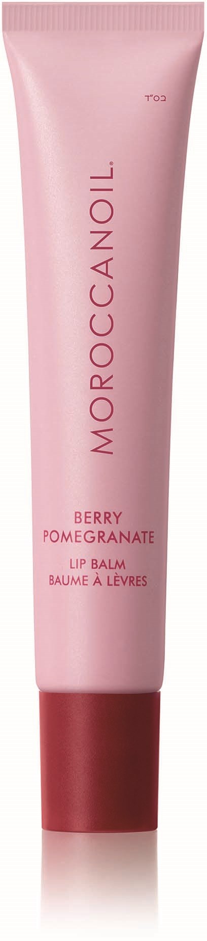 En rosa tub med Moroccanoil läppbalsam med smak av bär och granatäpple.