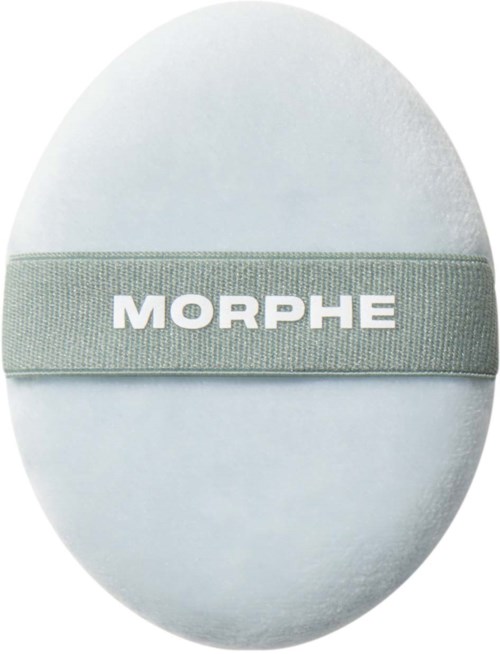 A white, egg-shaped sponge with a green band labeled MORPHE around its middle.