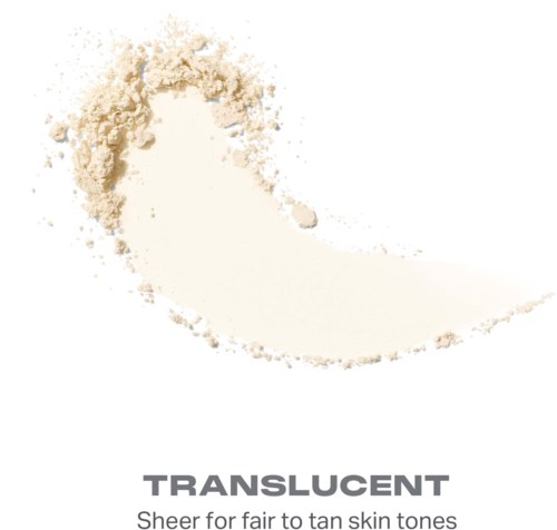 Ljust lättfärgad puder i en böjd form för ljusa till solbrända hudtoner, märkt Translucent.