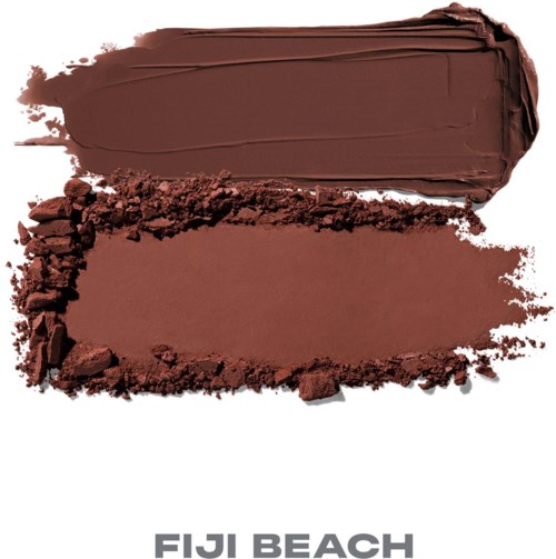 Ett brunt smink- eller kosmetikaprodukt, delvis slätad och delvis i bitar, märkt Fiji Beach.