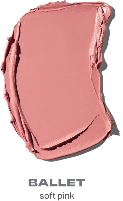 Ett smet av mjuk rosa makeup eller läppstift med skugga på sidan och orden Ballet soft pink nedan.