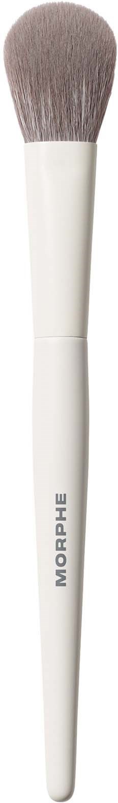 A white makeup brush with soft bristles and the word MORPHE written on it.