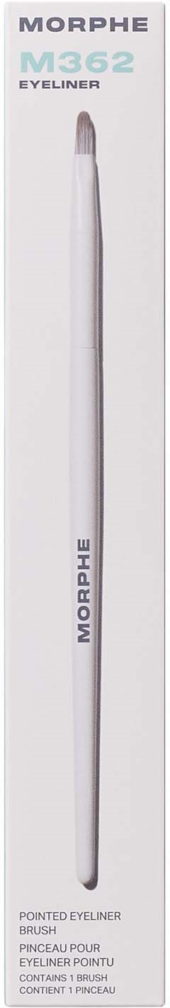 Valkoinen laatikko, jossa on pitkä ohut silmänrajauksella, merkintä Morphe M362 Eyeliner.