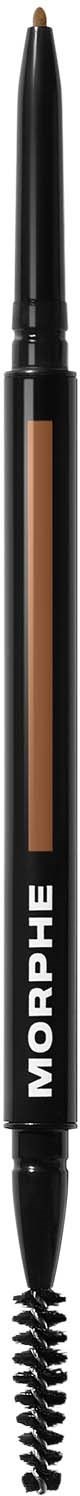 A black eyebrow pencil with a spoolie brush on one end and a fine tip on the other.