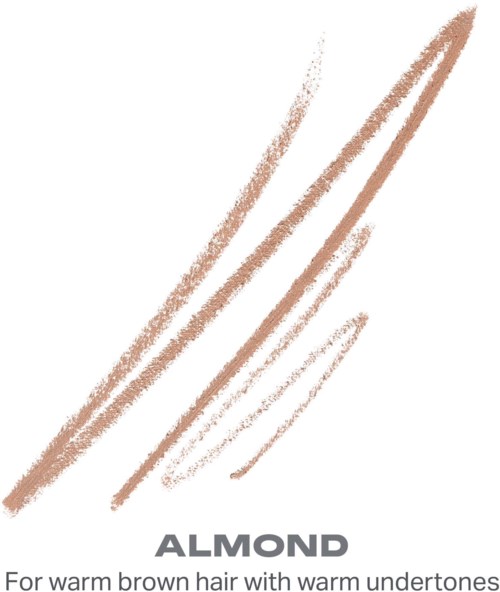 A logo with brownish text and strokes, saying ALMOND, indicating a warm tone for hair color.