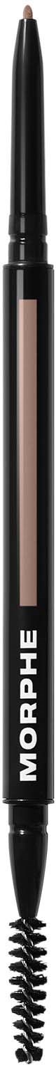 A black and clear eyebrow pencil with a spiral brush at one end and a pointed tip at the other.