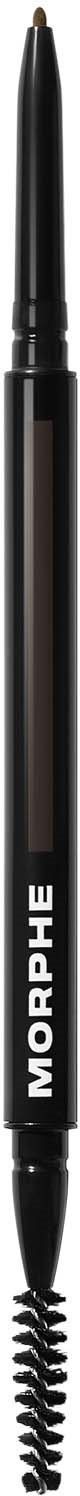 A black eyebrow pencil with a spoolie on one end and a pen on the other, labeled Morphe.