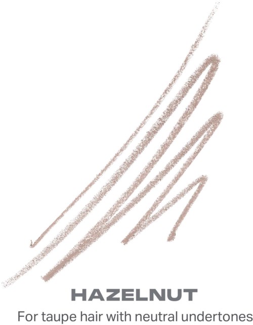 A logo with multicolored, wavy lines and text about hazelnuts for hair care products.