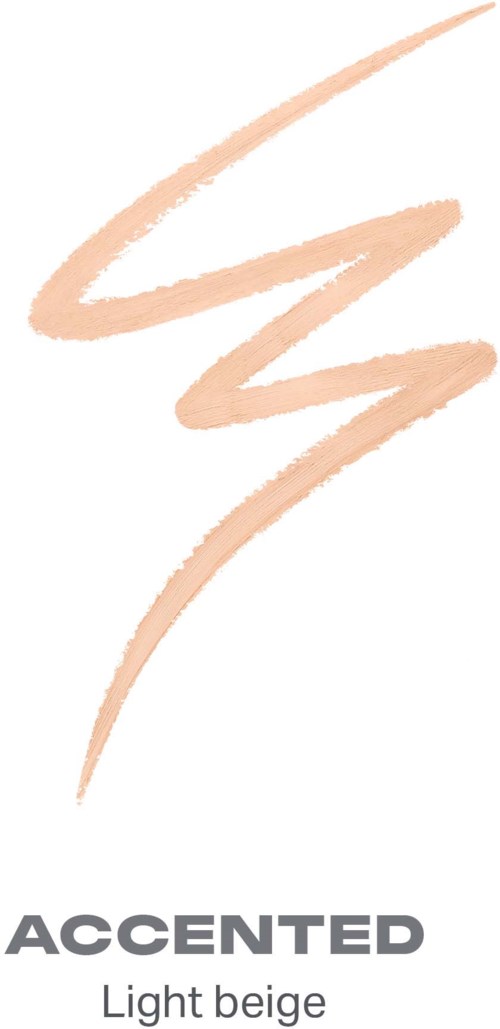 Ljusbeige makeup-prov i ett zigzag-mönster med orden accentuerad och Light beige nedanför.