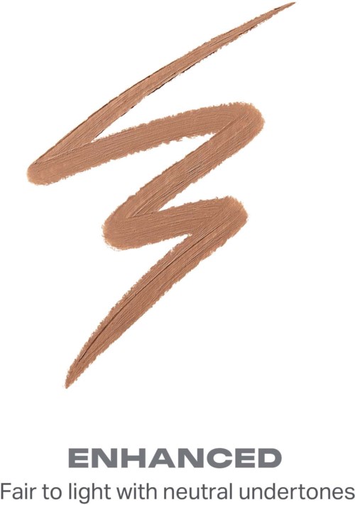 En brunt blixtsymbol med ordet 'ENHANCED' nedan, som visar rättvisa för ljushud med neutrala undertoner.