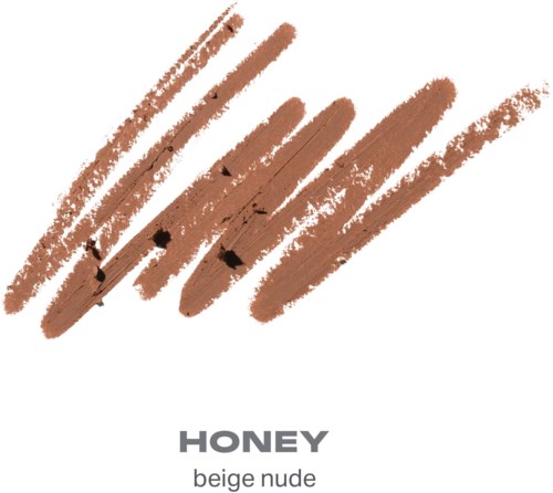En logotyp med bruna och beige streck och texten Honey beige nude.