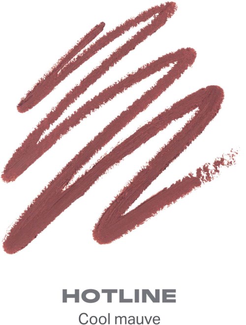 Illustration av ett mauvet läppstift i ett snyggt rör med ordet HOTLINE och nyansen Cool mauve nedan.