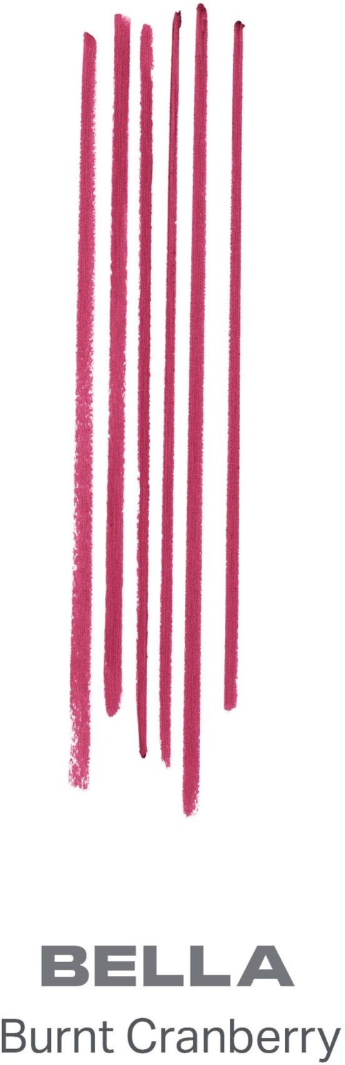 Sex rosa streck visas ovanför orden Bella Burnt Cranberry.