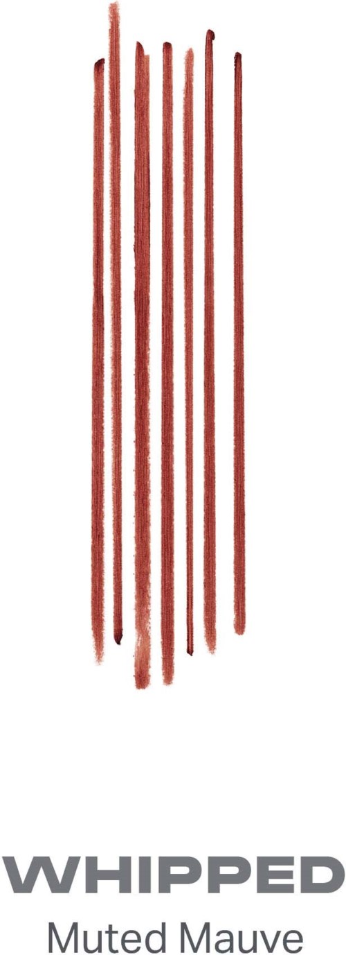 En lång orange logotyp med vertikala linjer och orden Whipped Muted Mauve nedanför.