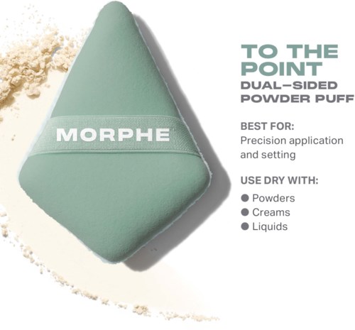 A dual-sided powder puff with a green color and Montale branding, used for powders, creams, and liquids.