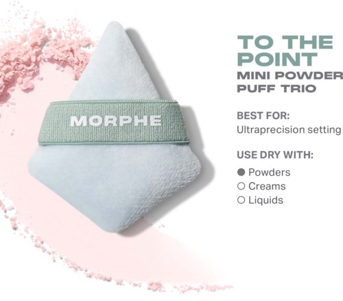 Mini soft sponge with a green strap for applying powders, creams, or liquids for makeup.