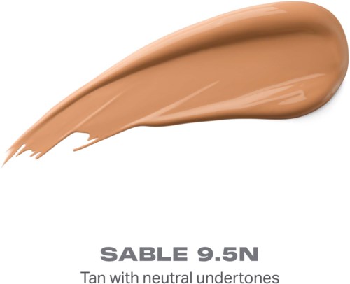 En beige flytande makeup provmärkt SABLE 9.5N med en neutral underton.
