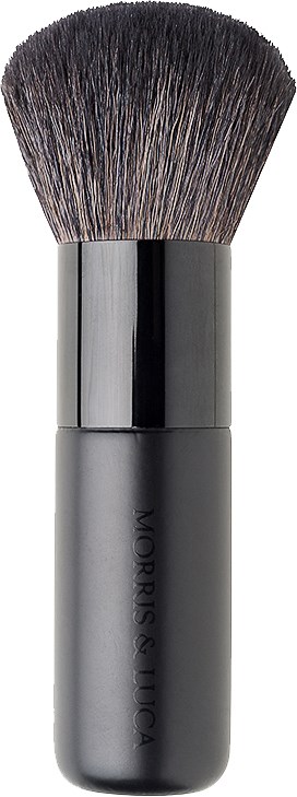 A makeup brush with a black handle and dense, fluffy bristles. The handle has the words 'MORRIS STUDI' written on it.