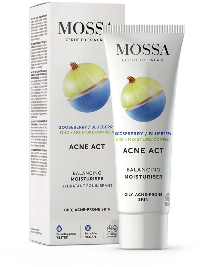 Крем для лица Mossa Acne Act увлажняющий, с крыжовником и черникой, для жирной кожи, 50 мл