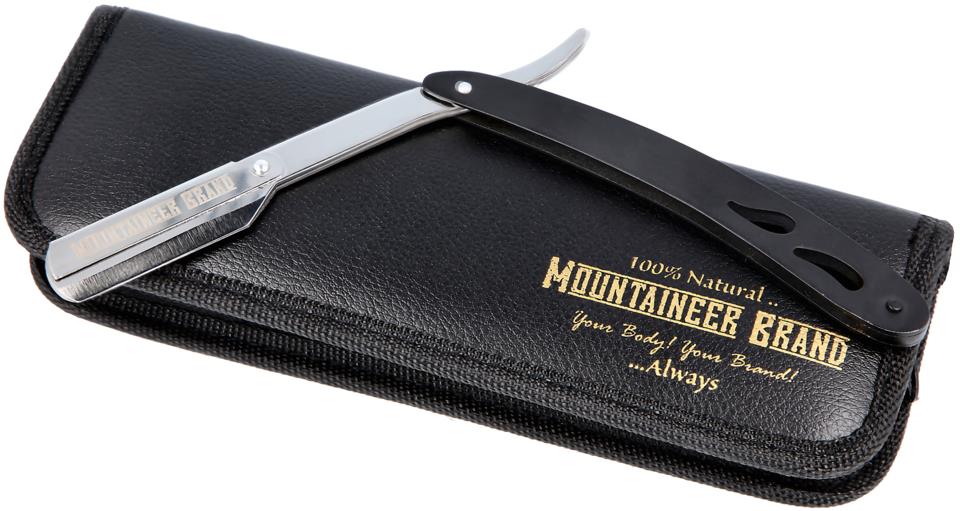 Mountaineer Brand Svart Stålrakkniv med Etui