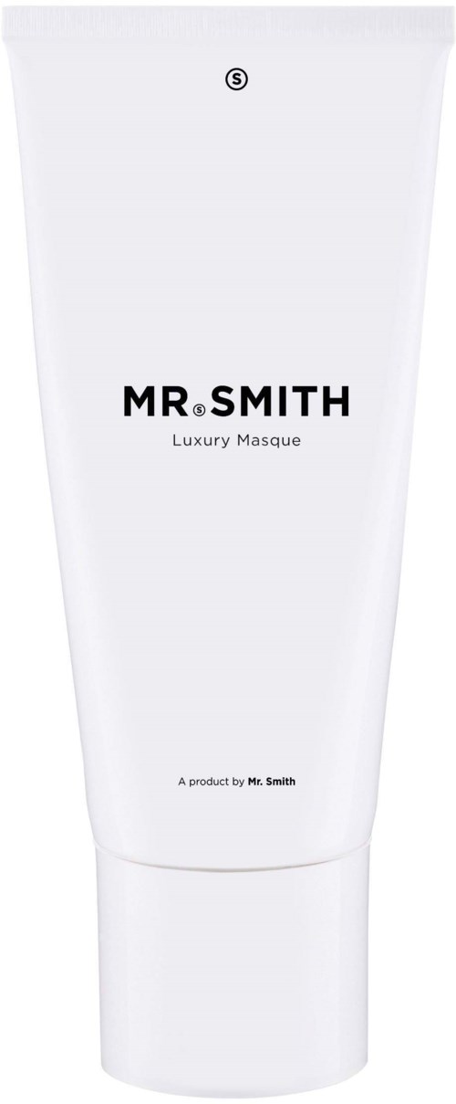 Vit tub med svart text: 'MR SMITH Luxury Masque'.