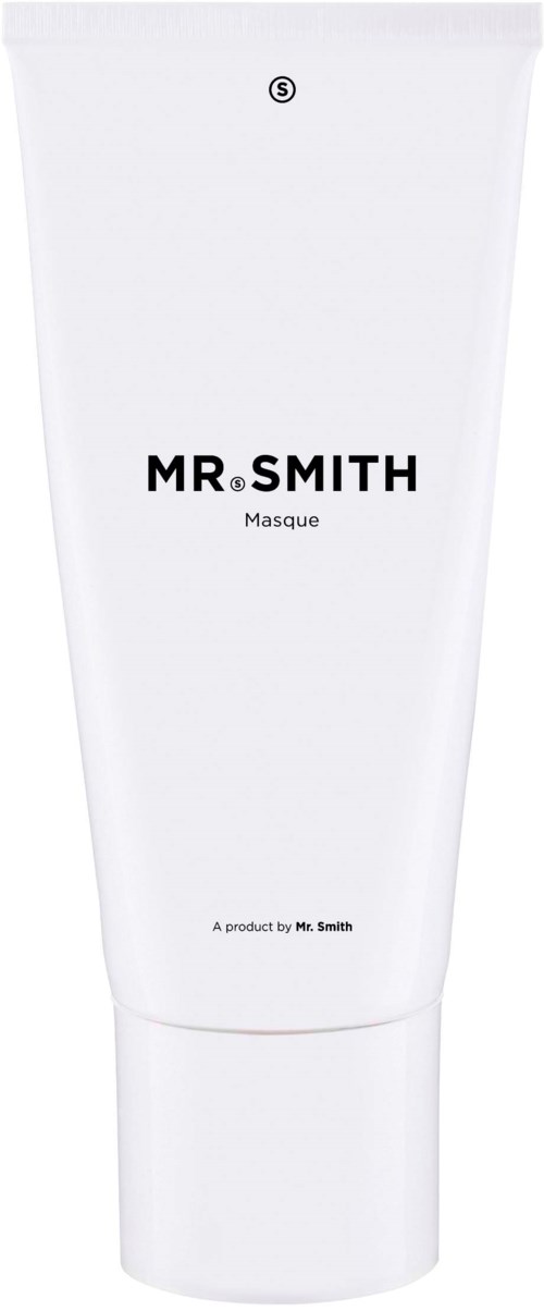 En hvit tube med svart tekst som sier 'MR. SMITH Masque' og en liten logo øverst.