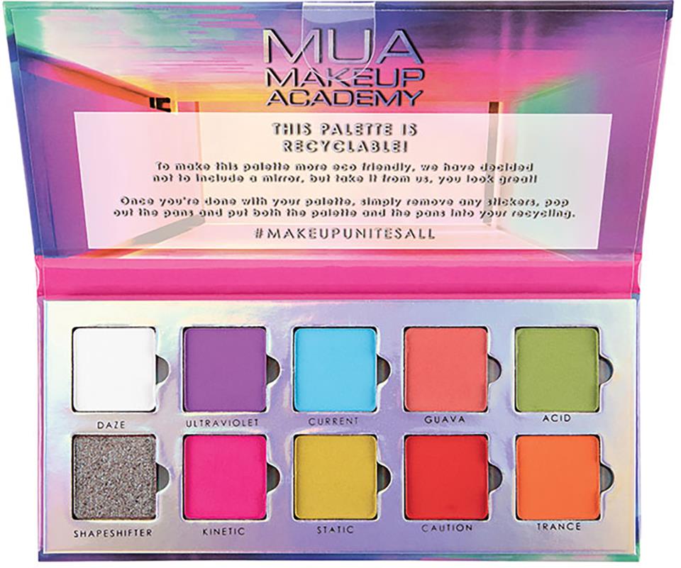 MUA Make Up Academy 10 Shade Paper Eyeshadow Palette Neon Lights