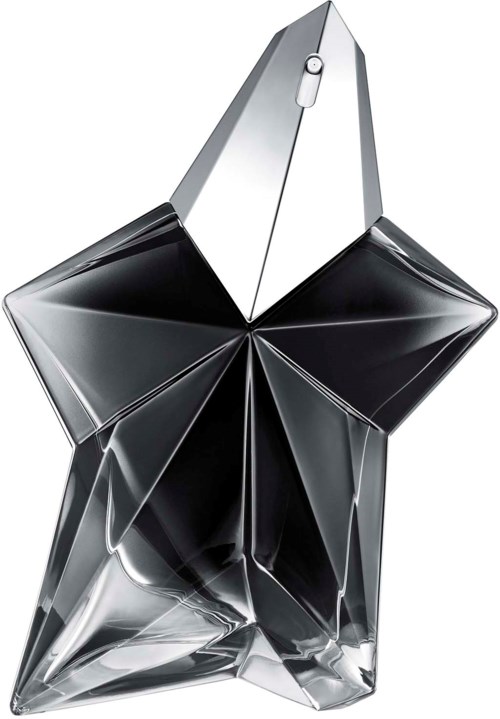 En gennemsigtig, stjerneformet parfume-lignende flaske med et elegant design og en sølvlåg.