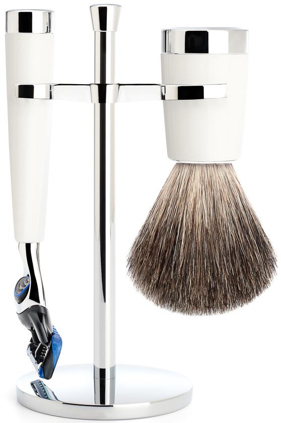 Mühle Liscio Set Razor Fusion™ + Shaving Brush High-Grade Resin White Pure Badger