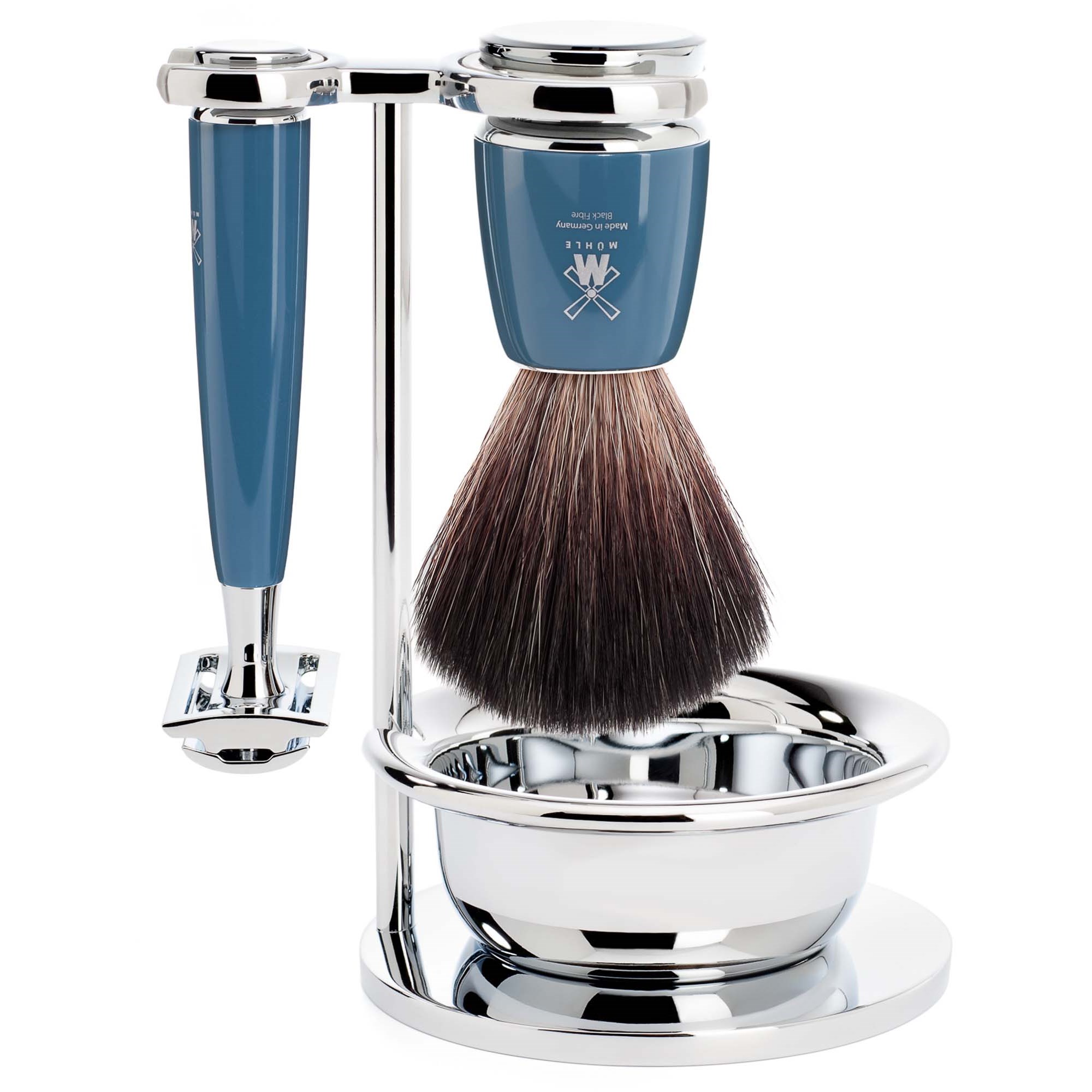 Mühle Mühle Rytmo Safety Razor Shaving Set Black Fiber Resin Petro Blue parfym