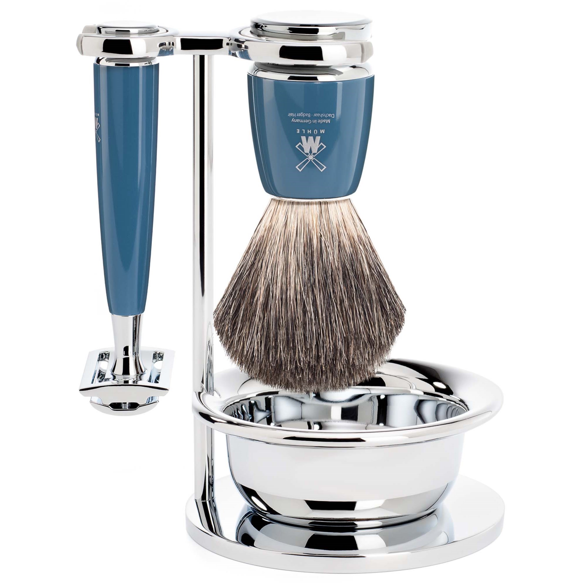 Mühle Rytmo Safety Razor Shaving Set Pure Badger Resin Petrol Blue