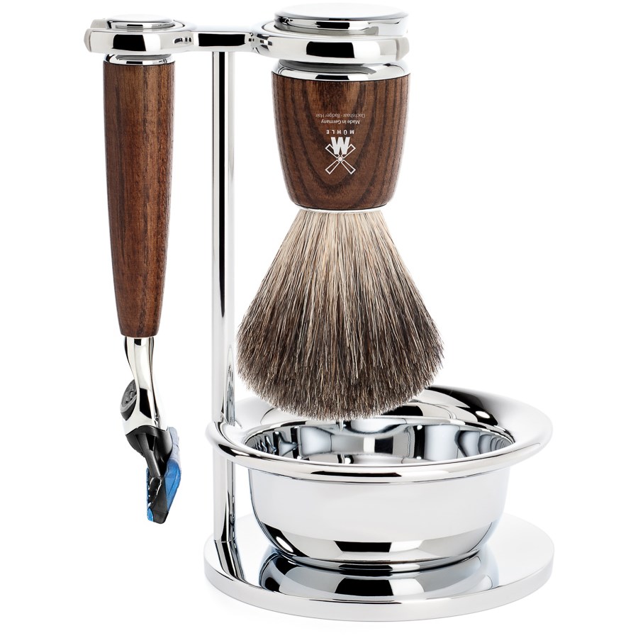 Läs mer om Mühle Rytmo Set Razor Fusion™ + Shaving Brush + Bowl Ash Steamed Pure