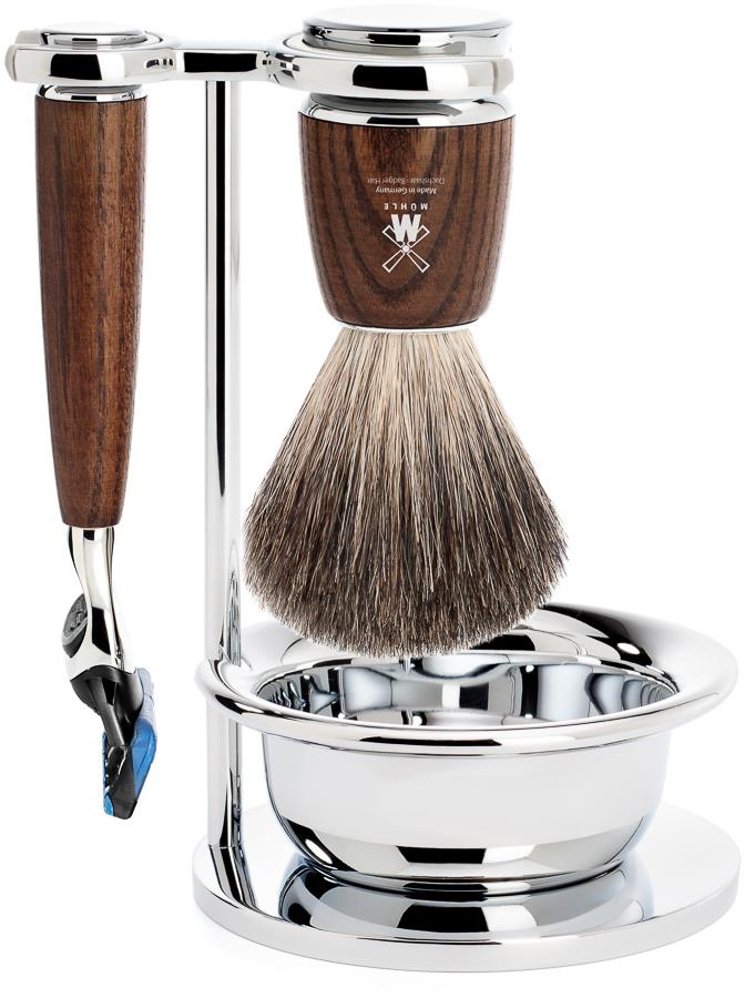 Mühle Rytmo Set Razor Fusion™ + Shaving Brush + Bowl Ash Steamed Pure Badger