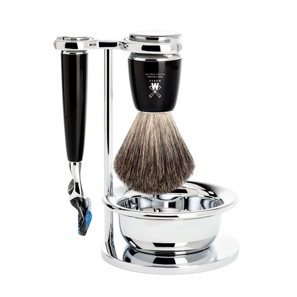 Mühle Rytmo Set Razor Fusion™ + Shaving Brush + Bowl Ash Steamed Pure Badger Black