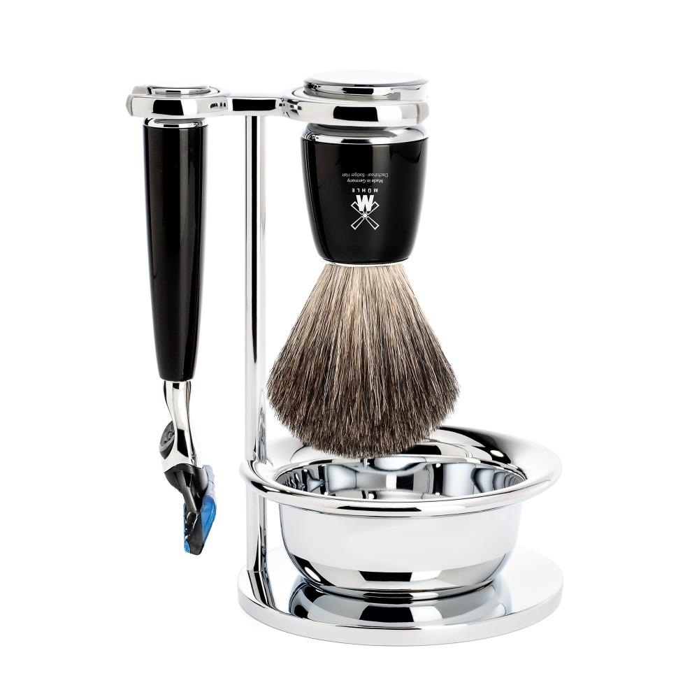Mühle Rytmo Set Razor Fusion™ + Shaving Brush + Bowl High-grade Resin Pure Badger