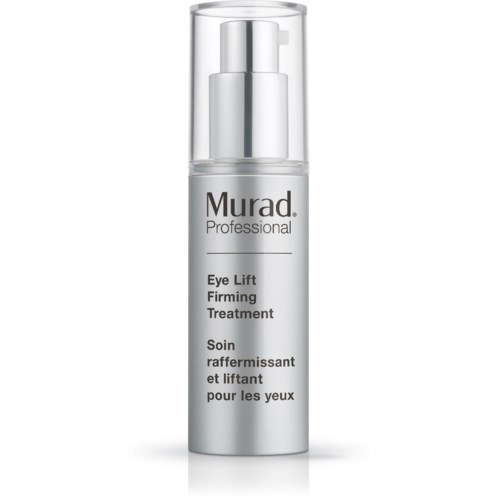 En sølvfarget flaske med gjennomsiktig hette, merket 'Murad Professional Eye Lift Firming Treatment.'