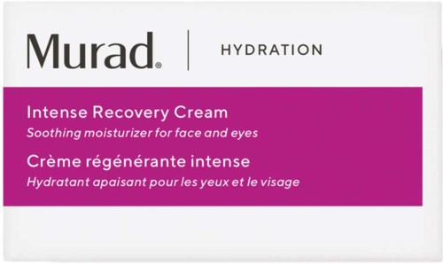 En eske med Murad Hydration intense recovery cream for ansiktet og øynene, med lilla og hvit emballasje.