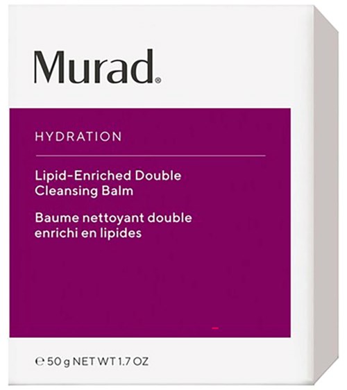 Een doosje Murad hydraterende reinigingsbalsem, wit met paarse label, 50 gram.