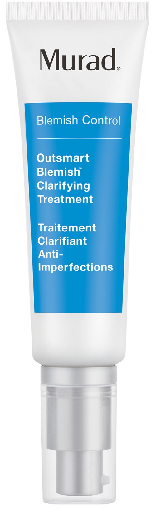 En vit tub med en blå etikett som säger Murad Blemish Control för akne och klarhet i huden.
