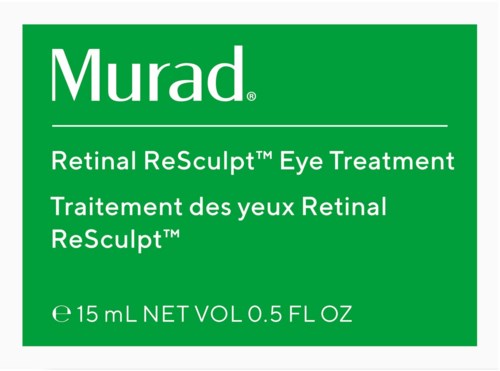 Grön etikett för Murad Retinal ReSculpt Eye Treatment, 15 mL. Text på engelska och franska.